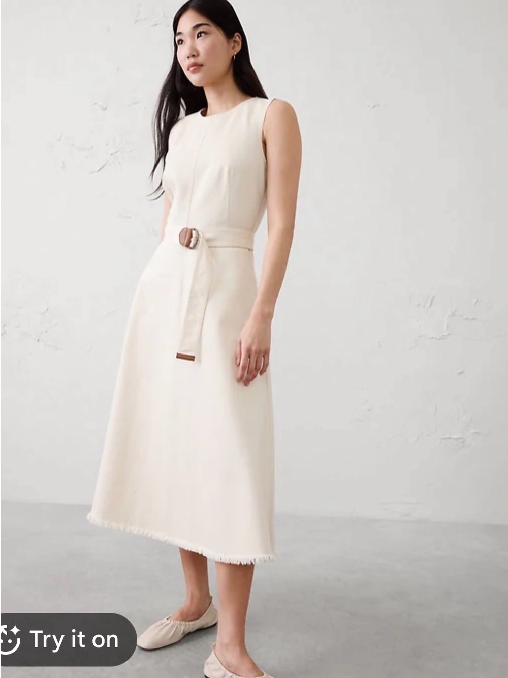 NWT Banana Republic Cream Sleeveless Belted Denim Midi Dress in Ecru - size 8